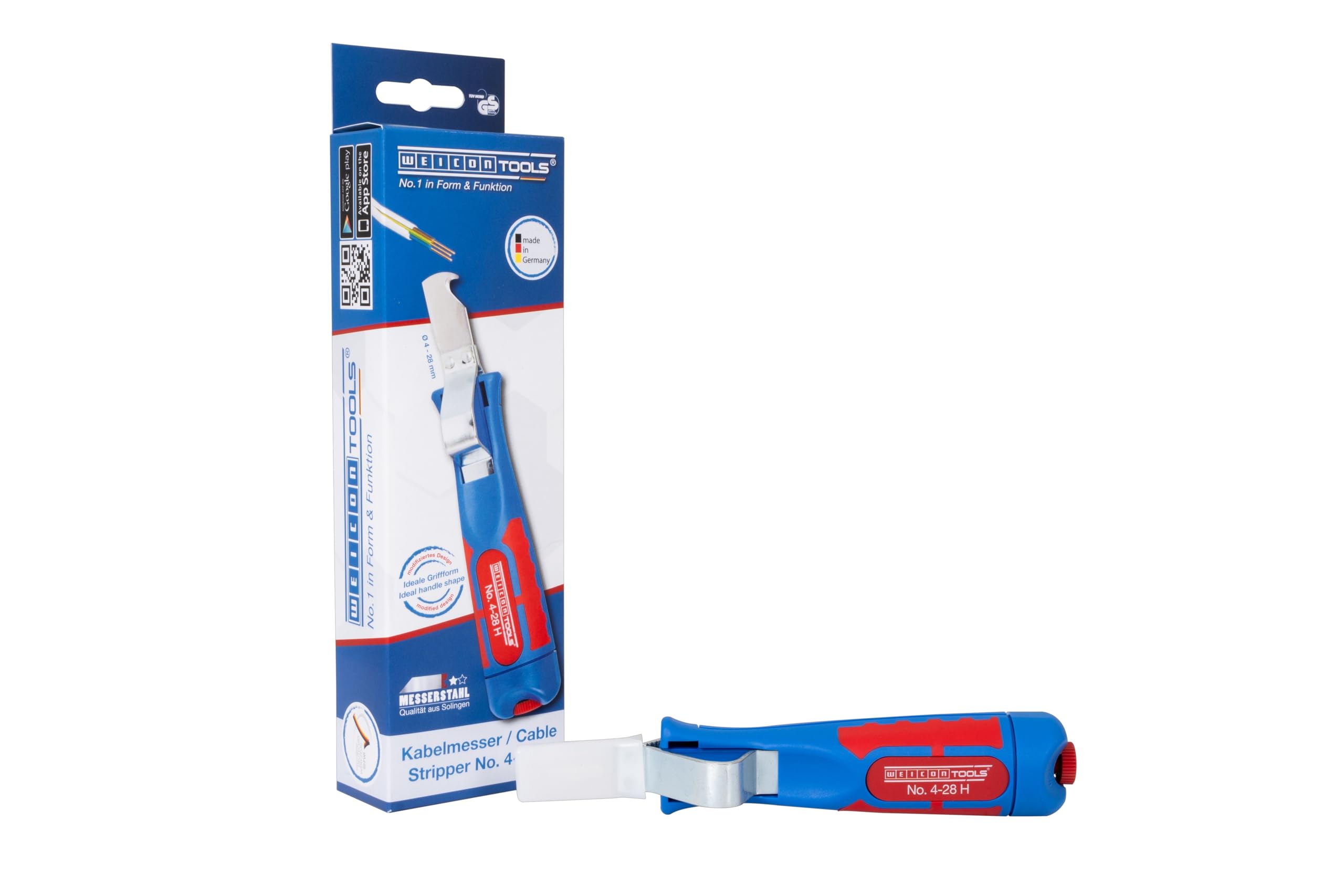 WEICON Tools Cable Stripper No. 4-28 H, Stripping Tool for Cables from 4-28 mm, with Hook Blade, Made in Germany