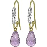 Galaxy Gold GG 14k Solid Gold Diamond Fish Hook Earrings with Natural Amethysts