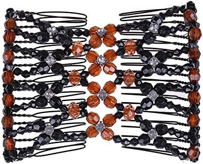 Lovef Elastic Double Combs Handmade Beaded Flower Hair Clips Hair Holder Ez Hair Comb (Coffe)