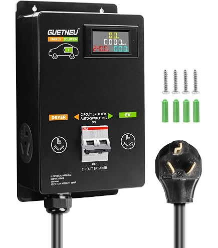 Exqutoo Trockner Splitter Mit Unterbrecher – NEMA14-50R, 24A 240V, Für Trockner & E-Auto, Intelligentes Lademanagement