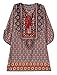 Women Bohemian Neck Tie Floral Print Ethnic Style Shift Dress (Large, pattern 1-orange)