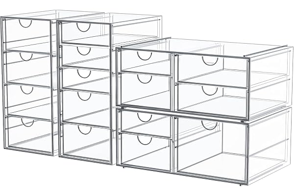 caktraie Makeup Organizer Storage With 16 Drawers, 4 Pcs Desktop Office Supplies, Desk Organizers, Clear Accessories, Dustpro