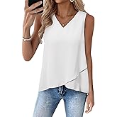 EVALESS Womens Tank Tops V Neck Dressy Casual Summer Flowy Sleeveless Camisole Chiffon Blouses Basic Shirts