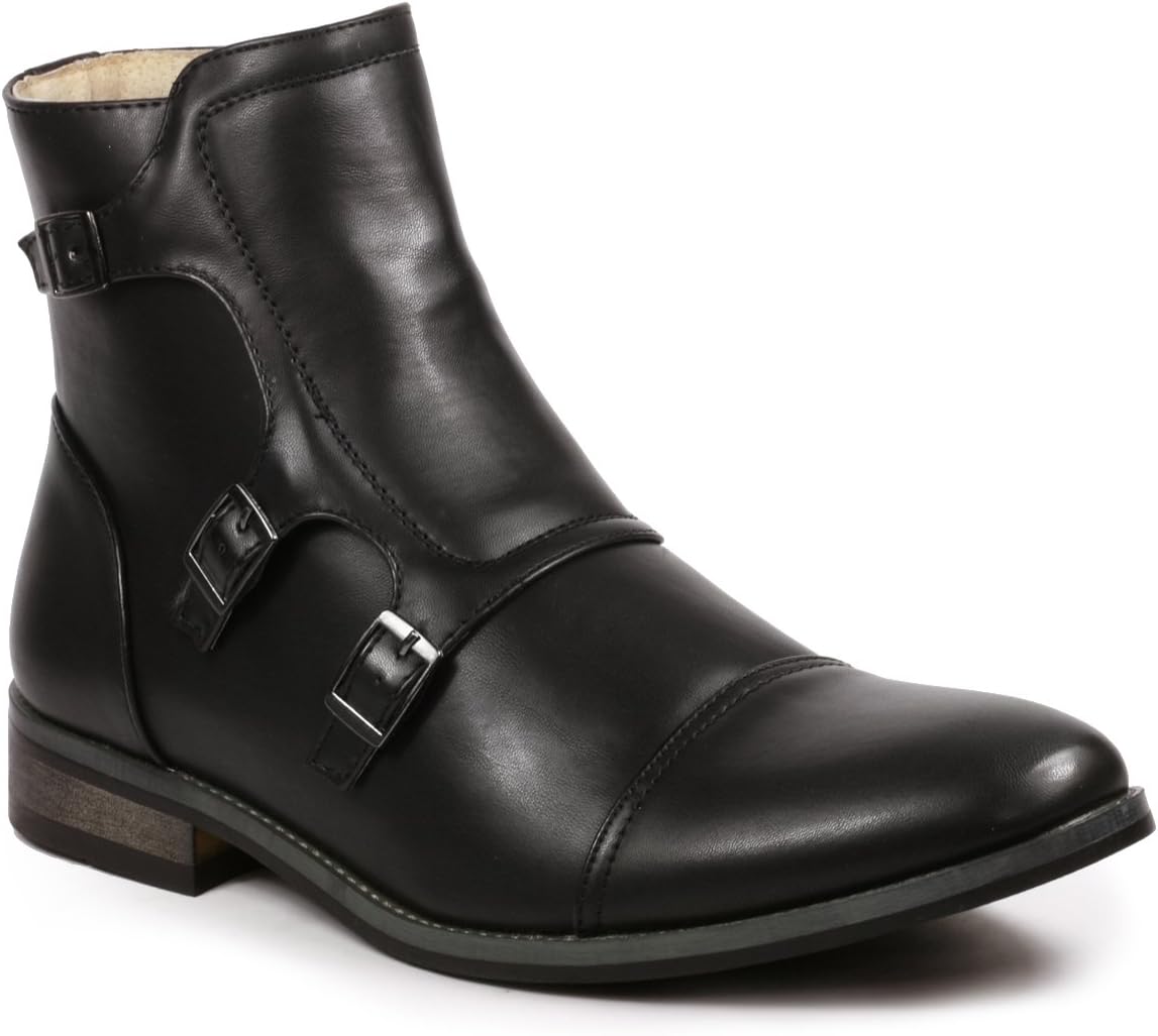 UV SIGNATURE UV811 Men's Cap Toe Triple Monk Strap Formal Dress Casual Ankle Boots (11 D(M) US, Black)