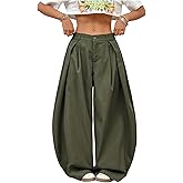 GORGLITTER Women's Baggy Dress Pant Low Rise Pleated Barrel Cargo Oversized Wide Leg Business Casual Trousers