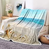 JAWO Beach Throw Blanket, Blue Ocean Beach Decor Travel Blanket, Cozy Microfiber Warm Flannel Blankets and Throws for Couch Sofa Bedding Living Room 50x60 Inches