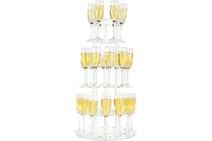 Laumffon Champagne Tower, Circle Acrylic Champagne Display Rack Stand with 28 Slots, 3 Tier Floating Sight Champagne Flute Holder for Party, Wedding, 13.4x13.4x25.5 inch