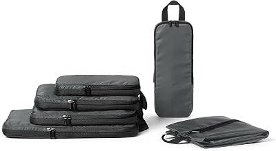 Cubes de Rangement Compression Ultra-légers avec Fermeture Éclair, Lot de 6, Gris