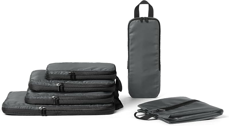 Cubes de Rangement Compression Ultra-légers avec Fermeture Éclair, Lot de 6, Gris