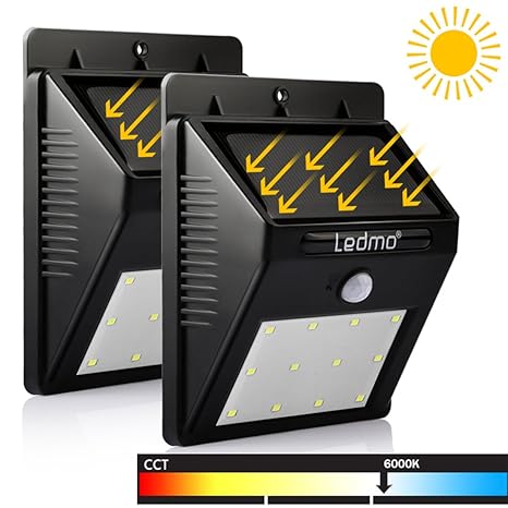 LEDMO 2-Pack Luz Solar LED, 12 LED Lámpara Solar LED, foco solar led blanco 6000K ...