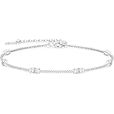 LOUISA SECRET Birthstone Bracelets for Women, 925 Sterling Silver Dainty Simple Women Charm Link Bracelet, Birthday Anniversary Jewelry Gifts for Women Wife Mom Her