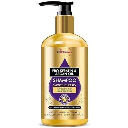 StBotanica Pro Keratin & Argan Oil Smooth Therapy Shampoo, 300ml - Intense Hair Repair For Dry, Damaged & Color Treated Hair, No Parabens, Silicons or SLS/Sulphate