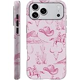 DAIZAG Case Compatible with iPhone 17 Pro Max,Fit Shockproof Cover for Women Girls,Vintage Pink Cowboy Hat Horses Cacti