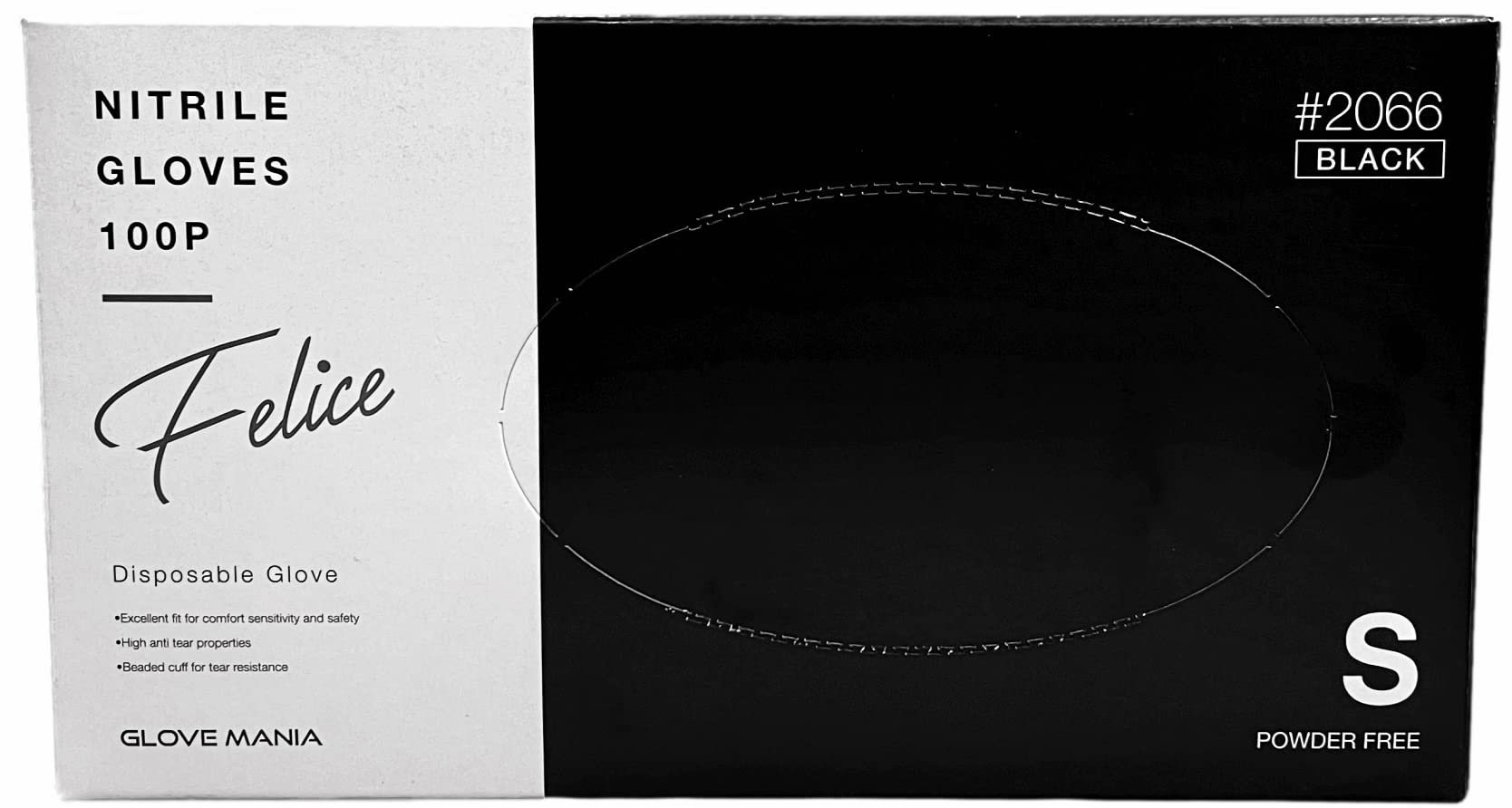 Felice(フェリーチェ) ニトリルグローブ 黒 ブラック 粉無し 100枚入 【食品衛生法適合】 (Sサイズ 長230ｘ幅86mm)商品画像