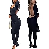 Womens Jumpsuit Long Sleeve One Piece Jumpsuits Leopard Print Sexy Backless Bodycon High Waisted Club Outfits Catsuits