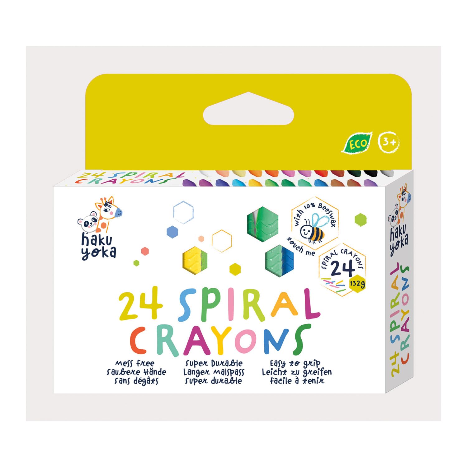 Haku Yoka Spiral Wax Crayons Set, 24 Wax Colours, Colourful Crayons with Grip Rings, Easy to Grip, No Staining, Ideal for Children from 3 Years