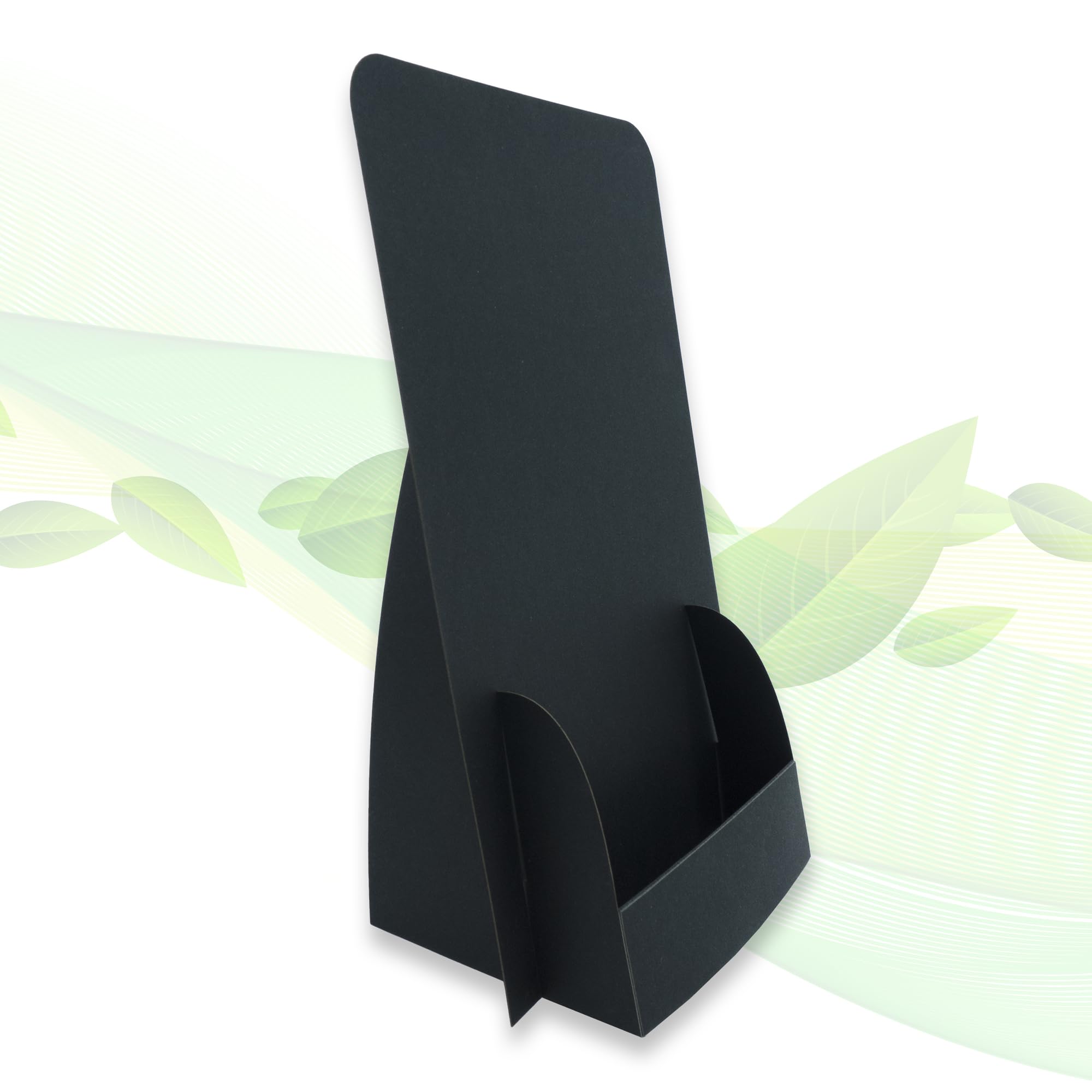 thefoldstands Black Design 5 Foldable Flyer Stands Ecological Brochure Stand for DIN Long Flyer 10.5 x 21 cm Vertical Brochure Holder Made of Eco FSC Cardboard Short to Medium Term Use