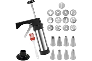KTZCTPCA Cookie Press Gun Kit, Stainless Steel Biscuit Press Maker Set with Ergonomic Handle, Spritz Cookie Press Set with 8 