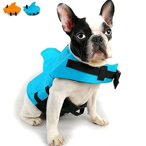 Snik-S Dog Life Jacket- Preserver with Adjustable Belt, Pet Swimming Shark Jacket for Short Nose Dog (Pug,Bulldog,Poodle,Bull Terrier)