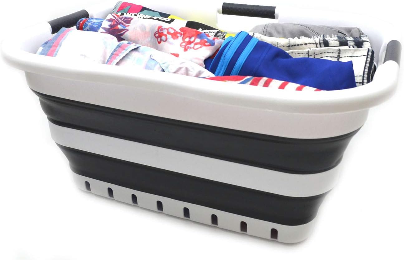 SAMMART 41L Collapsible 3 Handled Plastic Laundry Basket, Foldable Pop Up Storage Container/Organizer, Portable Washing Tub - Image 4