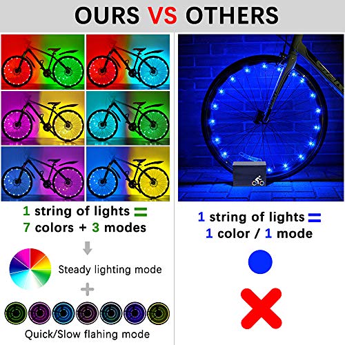 HOOMIL LED Bike Wheel Lights with Batteries 7 Colors in 1 Light Waterproof RGBW LED Bicycle Wheel Lights Ultra Bright Tire Spoke Light Bike Decorations Lights for Wheels (1-Tire Pack)