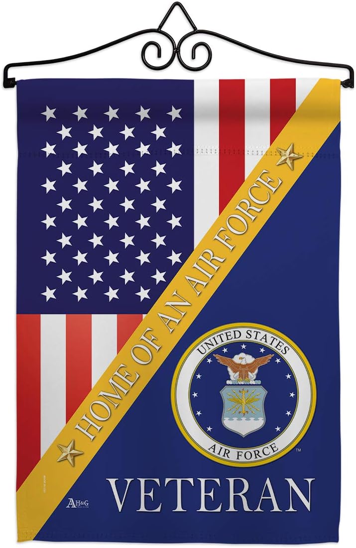 Home of Air Force Garden Flag - Set Wall Hanger Armed Forces USAF United State American Military Veteran Retire Official - House Decoration Banner Small Yard Gift Double-Sided Made in USA 13 X 18.5