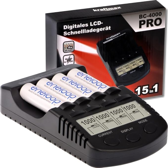 Kraftmax BC-4000 Pro Akku Ladegerät mit LCD-Display und Mikroprozessor / Hochleistungs- Schnellladegerät für Akkus der neuest