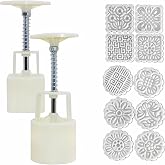 Accfore 2 Pack Mooncake Mold Press for Moon Cake Baking Cookie Pastry | Round Flower and Square Flower Decoration Tools for Biscuit Desser with 10 Stamps