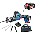 DongCheng Cordless Reciprocating Saw, 20V MAX 0-3000 SPM, 7/8’’ stroke length, Brushless Compact Light-Weight Sawzall, 2 * 4.0Ah battery, with 4 Blades for Wood/Metal/PVC cutting, DCJF22