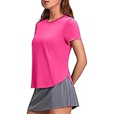 PINSPARK Workout Tops for Women UPF 50+ Yoga Shirts Short Sleeve Athletic Tops with Side Slits Running Gym Tee Top Loose Fit