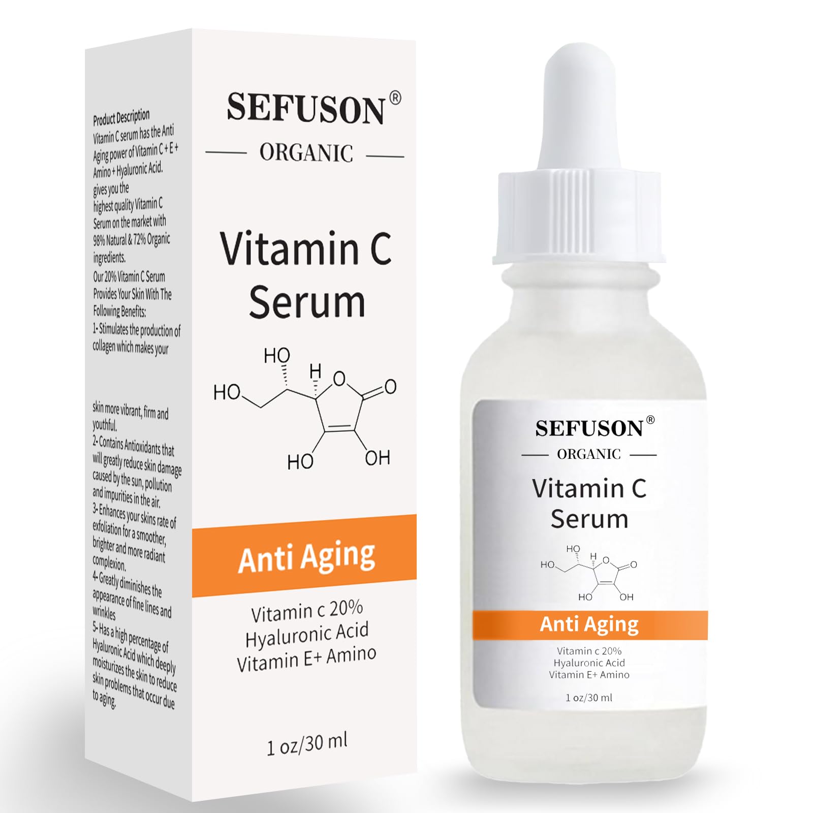 Vitamin C Serum Face, With Hyaluronic Acid, Vitamin E,20% Vitamin C for Anti-wrinkle, Dark Circle, Restore & Boost Collagen, Firming skin (30ML)