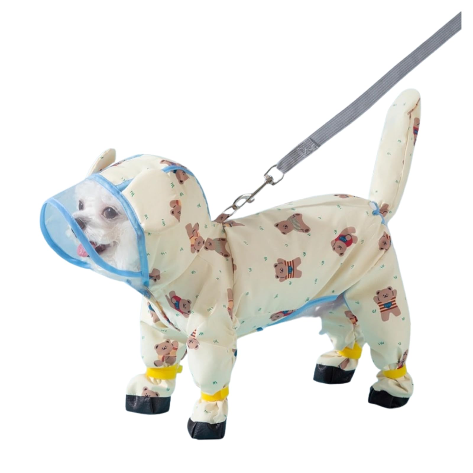 BT Bear Small Dog Raincoat with Rain Shoes,Full-Coverage Waterproof Reflective Dog Raincoat Rain Boots for Puppy Small Dogs,Yellow Bear XS