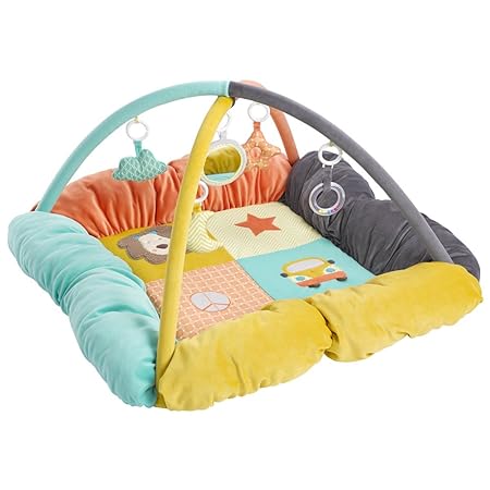 Fehn 066197 3-D-Activity-Nest Funky Friends / Besonders weicher Spielbogen mit 5 abnehmbaren Spielzeugen für Babys Spiel & Sp