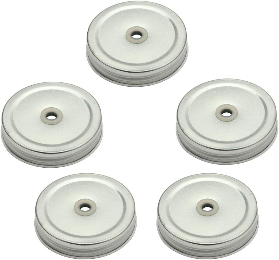 Mason Jar Lids with Straw Hole Silver 5 Pack