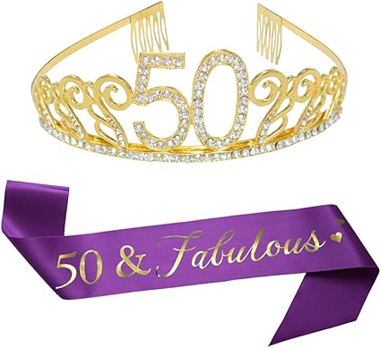 Amazon Com 50th Birthday Gold Tiara And Sash Happy 50th Birthday