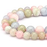 Youngbling Natural Gemstone Beads for Jewelry Making,8mm Morganite Polished Round Smooth Stone Beads for Bracelet Necklace 15 Inch(Morganite,8mm)