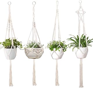 Eyscoco Blumenampel, 4er Set Makramee Blumenampel Baumwollseil Hängeampel Blumentopf Pflanzen Halter Aufhänger für Innen Außen Decken Balkone Wanddekoration