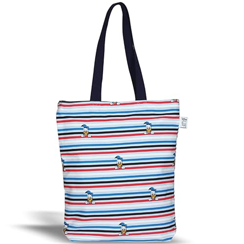 EcoRight Disney Donald Duck Printed Ecofriendly gusset Cotton Tote Bag with Navy Zipper and Tape Handles (Free Bookmark)