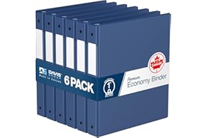 Premium Economy 1-Inch Binder, 3-Ring Binder for School, Office, or Home, Colored Binder Notebook, Pack of 6, Round Ring, Roy