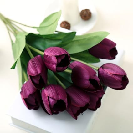 Foonee Fleurs Artificielles Tuilp 10 Pcs Réel Tactile Pu