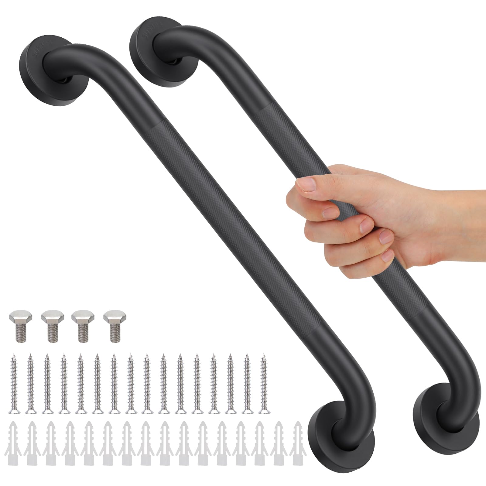 Photo 1 of 2 Pack 16 Inch Shower Grab Bars for Seniors Bathroom, Black Stainless Steel Safety Support Handles