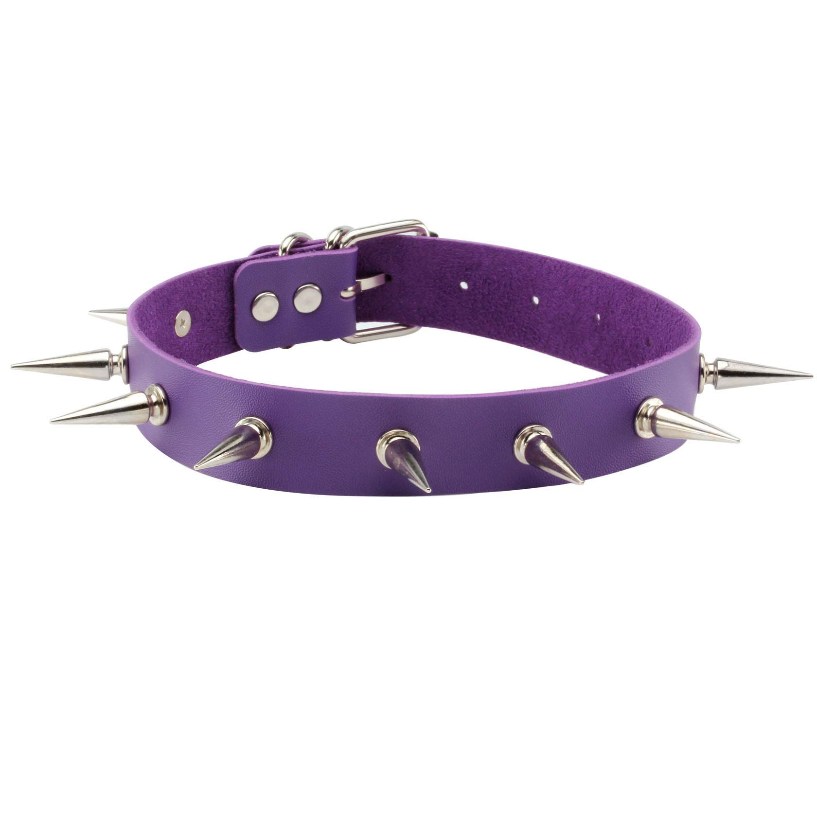JJDreams Punk Rivet Purple Choker Vintage Necklace for Women Men Simulate Leather Gothic Long Spike Collar