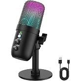 USB Microphone, Computer Condenser Mic with Noise Cancellation, Echo Mode, RGB Lighting, Mute Button, Plug &amp; Play Gaming Mic for PC, Mac, PS5, Streaming, Recording, Podcasting &amp; Online Meetings Black