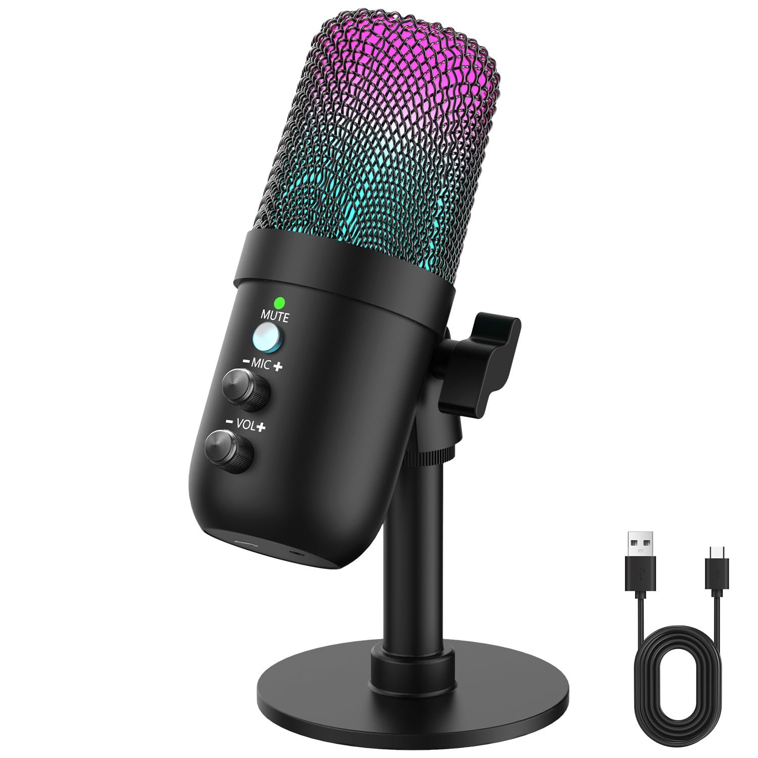 Photo 1 of USB Microphone, Computer Condenser Mic with Noise Cancellation, Echo Mode, RGB Lighting, Mute Button, Plug & Play Gaming Mic for PC, Mac, PS5, Streaming, Recording, Podcasting & Online Meetings