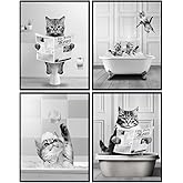 Cute Cat small Bathroom Decor - Cat Decor Gallery Wall Art Collage - funny Kids Bathroom Pictures - Bath Wall Art Set - Kitty Lovers Gifts - Bath Accessories - Kitten Themed Stuff for Women
