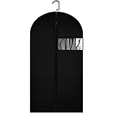 47-Inch Garment Bags for Hanging Clothes, Clear Window Dust-Proof Suit Bags for Suits Coats Dresses - Closet Storage & Travel Garment Covers (Black)
