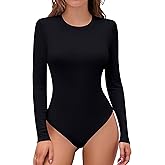 SHEIUGU Women’s Sleeveless Long Sleeve Crew Neck Ribbed Stretchy Slim Fit Tops Bodysuit Basic Jumpsuit