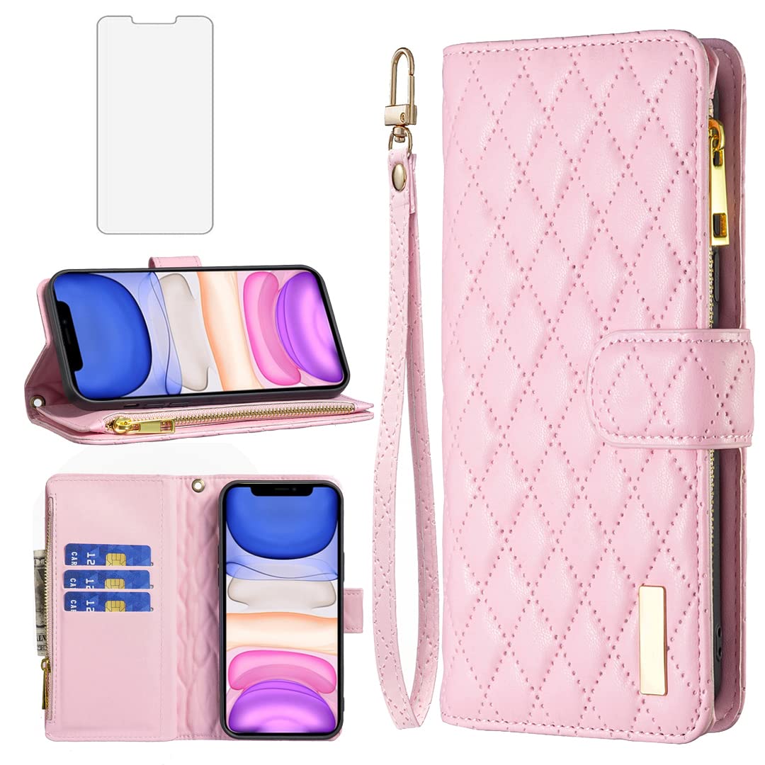 Asuwish Phone Case for iPhone 11 Pro 5.8 Wallet Cover with Tempered Glass Screen Protector and Leather Flip Credit Card Holder Cell Accessories iPhone11pro iPhone11 i XI 11s 11pro Women Girls Pink