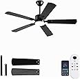 FUMLTP 52 inch Modern Ceiling Fans with Lights APP/Remote Control, Low Profile Reversible 6 Speeds Ceiling Fan Light for Indoor/Outdoor Patio Bedroom Living Room,Black