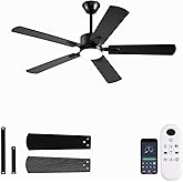 FUMLTP 52 inch Modern Ceiling Fans with Lights APP/Remote Control, Low Profile Reversible 6 Speeds Ceiling Fan Light for Indoor/Outdoor Patio Bedroom Living Room,Black